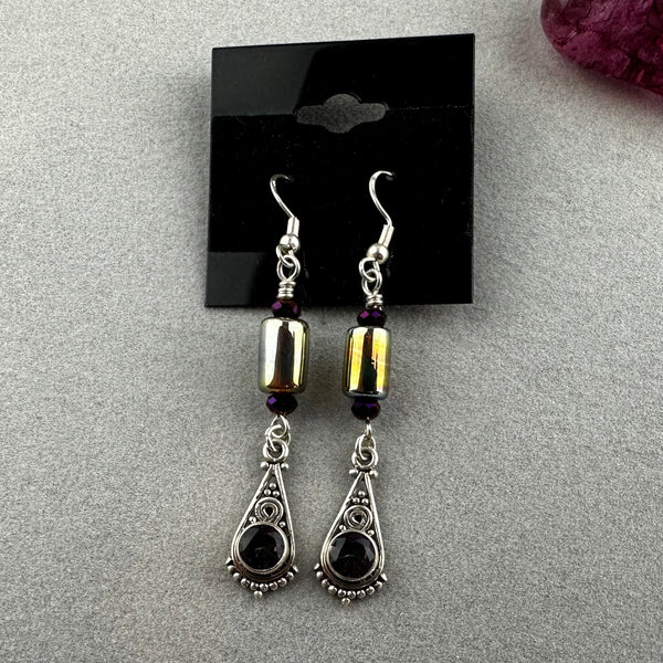 AURORA ~ HANDMADE GLASS BEAD EARRINGS WITH GEMSTONES