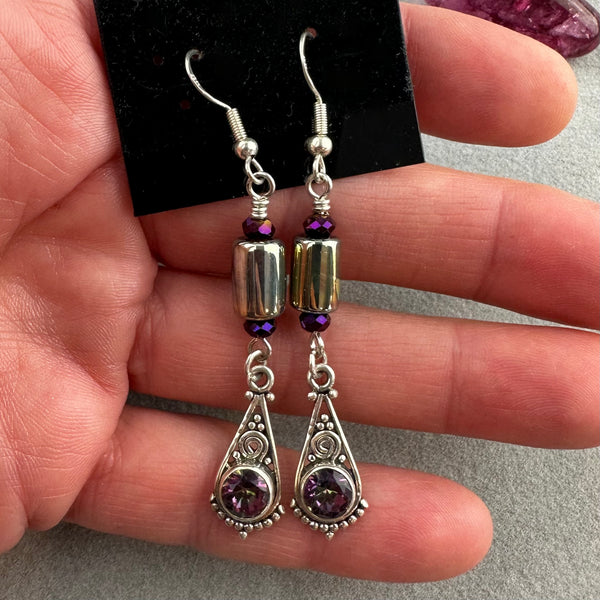 AURORA ~ HANDMADE GLASS BEAD EARRINGS WITH GEMSTONES