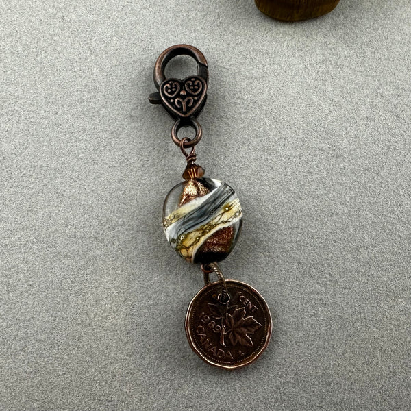 LUCKY PENNY CHARM WITH HANDMADE GLASS BEAD AND SCARAB CHARM II