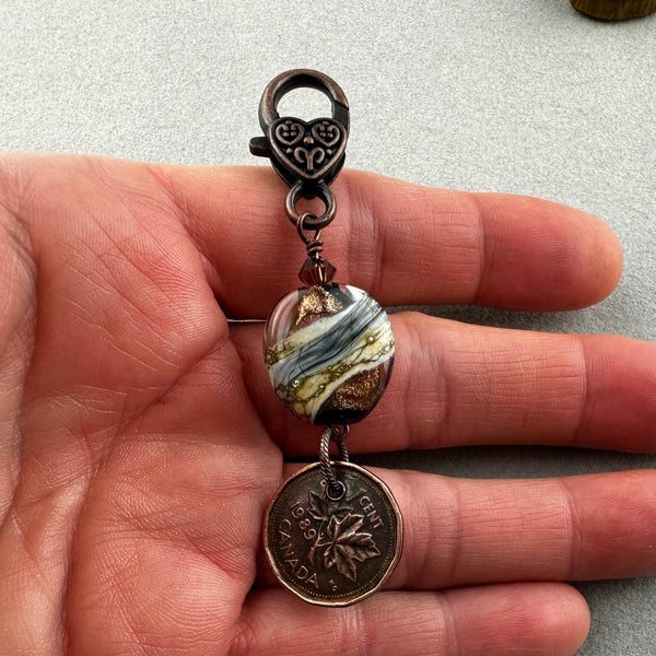 LUCKY PENNY CHARM WITH HANDMADE GLASS BEAD AND SCARAB CHARM II