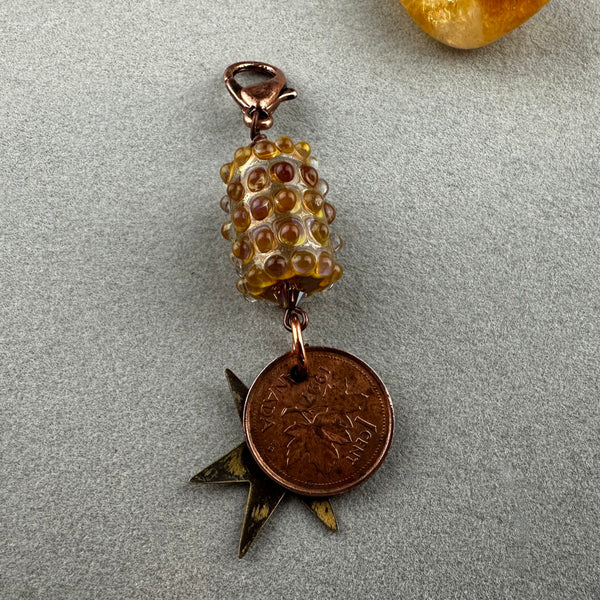 LUCKY PENNY CHARM WITH HANDMADE GLASS BEAD AND STAR CHARM