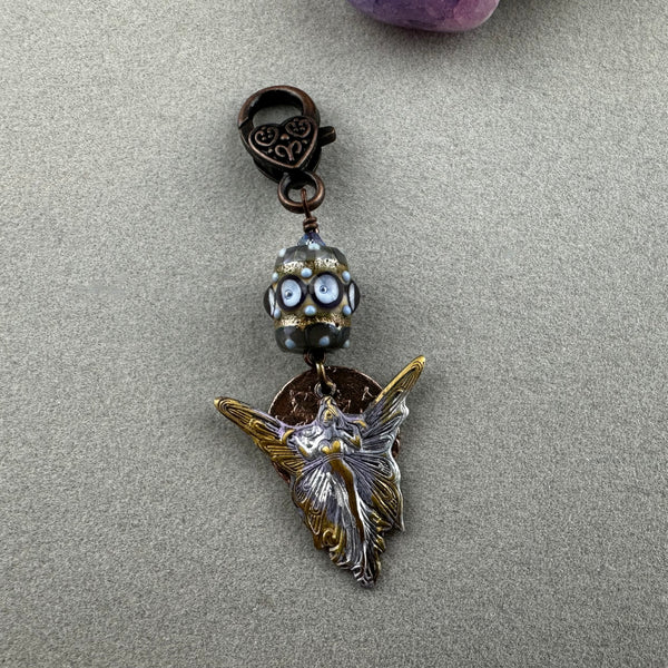LUCKY PENNY CHARM WITH HANDMADE GLASS BEAD AND PAINTED ANGEL