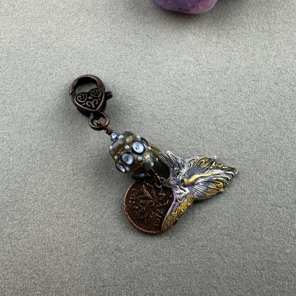 LUCKY PENNY CHARM WITH HANDMADE GLASS BEAD AND PAINTED ANGEL