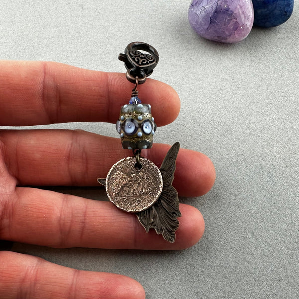 LUCKY PENNY CHARM WITH HANDMADE GLASS BEAD AND PAINTED ANGEL