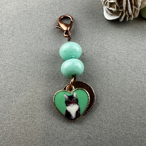 LUCKY PENNY CHARM WITH HANDMADE GLASS BEADS AND CAT CHARM