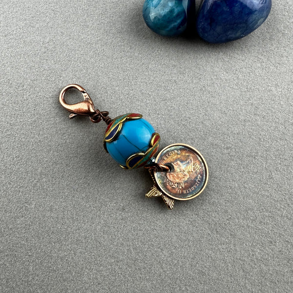 LUCKY PENNY CHARM WITH HANDMADE GLASS BEAD AND STAR CHARM III
