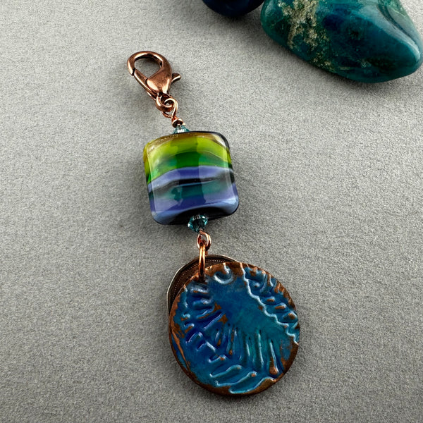 LUCKY PENNY CHARM WITH HANDMADE GLASS BEAD AND PAINTED DISK