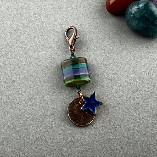 LUCKY PENNY CHARM WITH HANDMADE GLASS BEAD AND STAR CHARM II