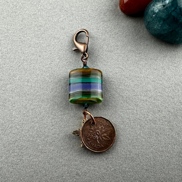 LUCKY PENNY CHARM WITH HANDMADE GLASS BEAD AND STAR CHARM II