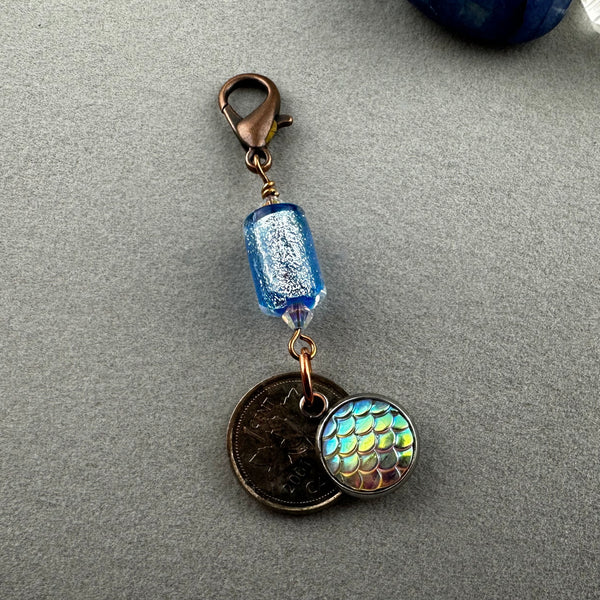 LUCKY PENNY CHARM WITH HANDMADE GLASS BEAD AND MERMAID CHARM
