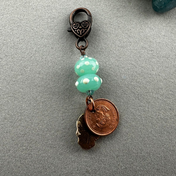 LUCKY PENNY CHARM WITH HANDMADE GLASS BEAD AND SKULL III