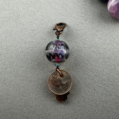 LUCKY PENNY CHARM WITH HANDMADE GLASS BEAD AND SKULL IV