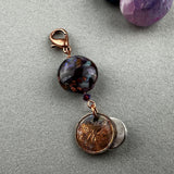 LUCKY PENNY CHARM WITH HANDMADE GLASS BEAD AND AMETHYST CHARM