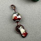 LUCKY PENNY CHARM WITH HANDMADE GLASS BEAD AND CAT CHARM II