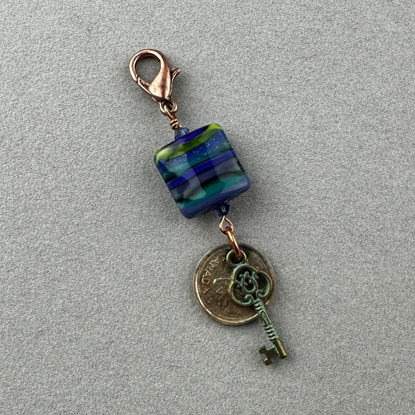 LUCKY PENNY CHARM WITH HANDMADE GLASS BEAD AND KEY CHARM
