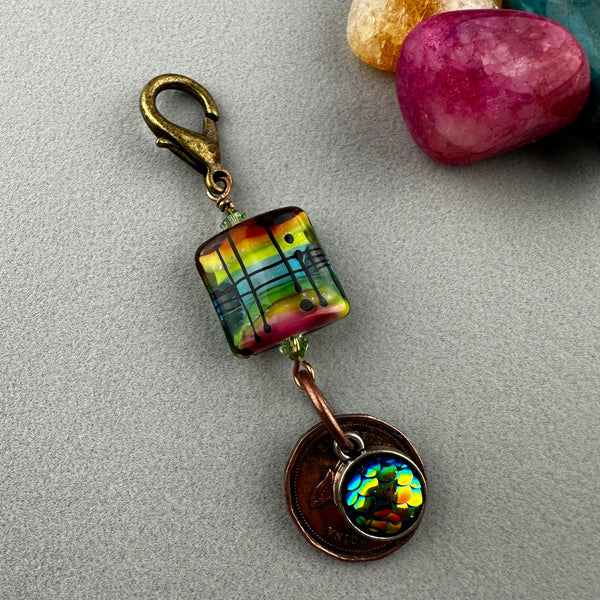 LUCKY PENNY CHARM WITH HANDMADE GLASS BEAD AND MERMAID CHARM II