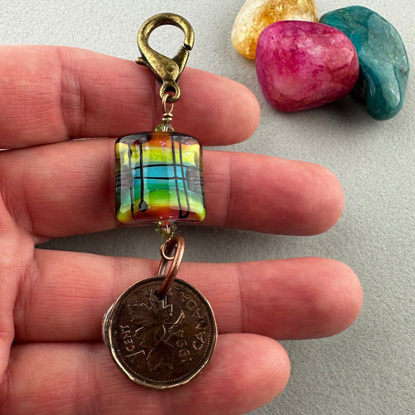 LUCKY PENNY CHARM WITH HANDMADE GLASS BEAD AND MERMAID CHARM II