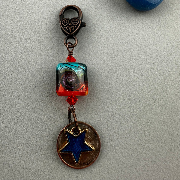 LUCKY PENNY CHARM WITH HANDMADE GLASS BEAD AND STAR CHARM III
