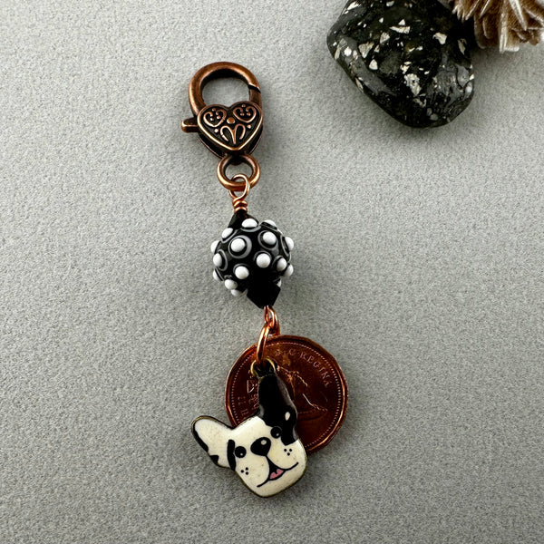 LUCKY PENNY CHARM WITH HANDMADE GLASS BEAD AND DOG CHARM II