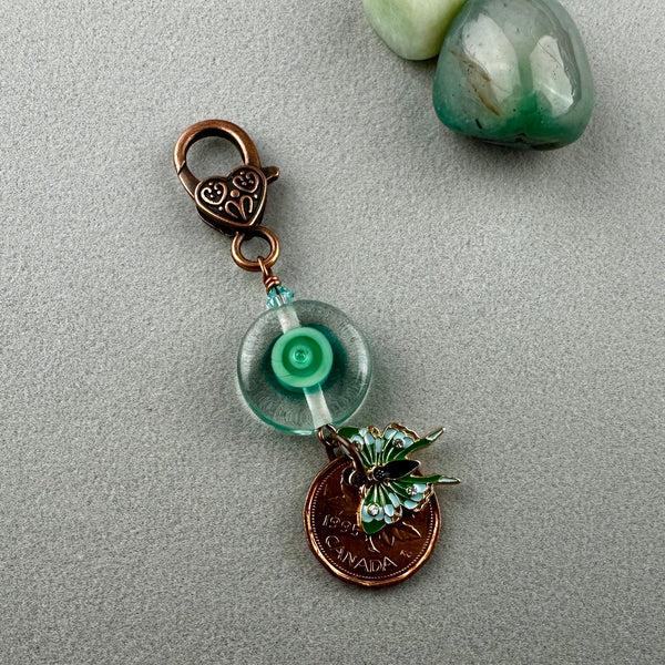 LUCKY PENNY CHARM WITH HANDMADE GLASS BEAD AND BUTTERFLY CHARM VI