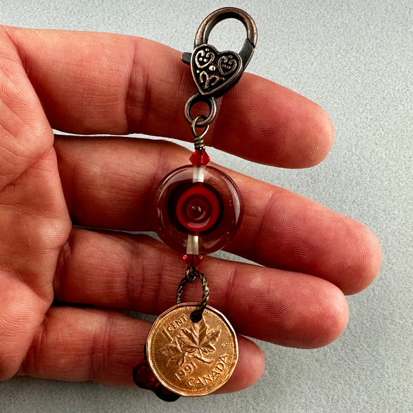 LUCKY PENNY CHARM WITH HANDMADE GLASS BEAD AND GUMMY BEAR CHARM IV