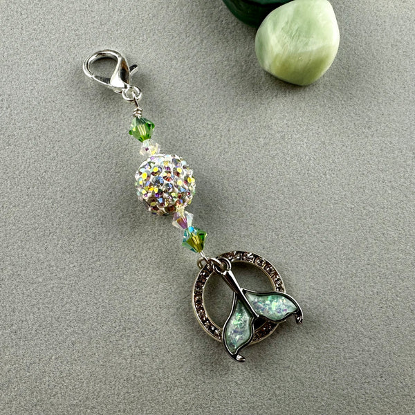 LUCKY SILVER CHARM DROP WITH SPARKLE BALL AND WHALE'S TAIL CHARM