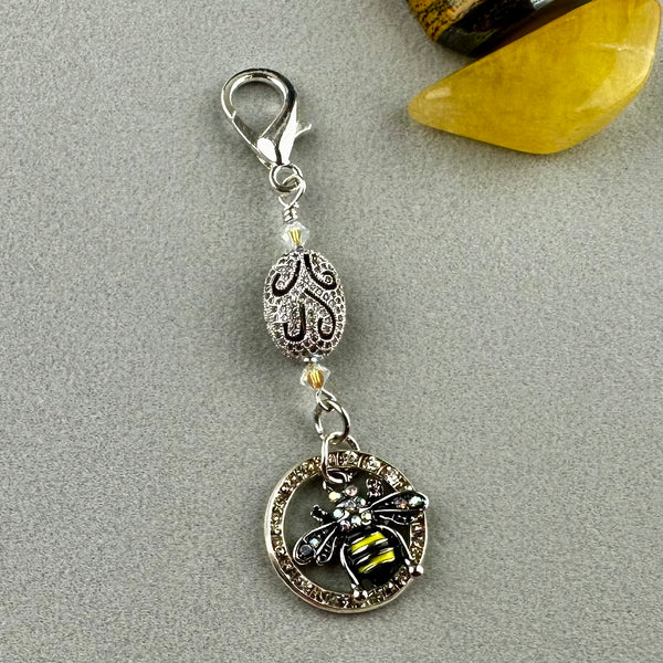 LUCKY SILVER CHARM DROP WITH A SPARKLY BEAD AND BEE CHARM