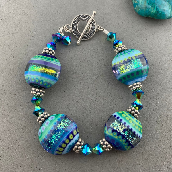 KNITTED GLITTER ~ HANDMADE GLASS BEAD BRACELET