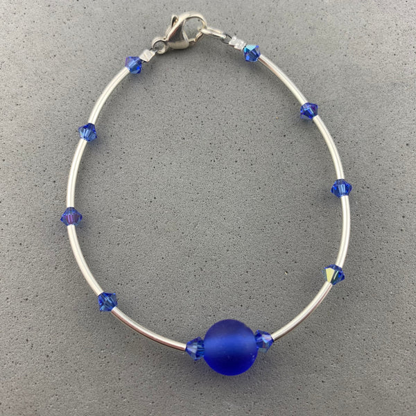 NAVY FROST ~ STERLING SILVER WRAP WITH HANDMADE GLASS BEAD