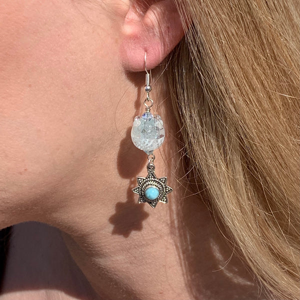 ELSA ~ HANDMADE GLASS BEAD EARRINGS WITH GEMSTONES