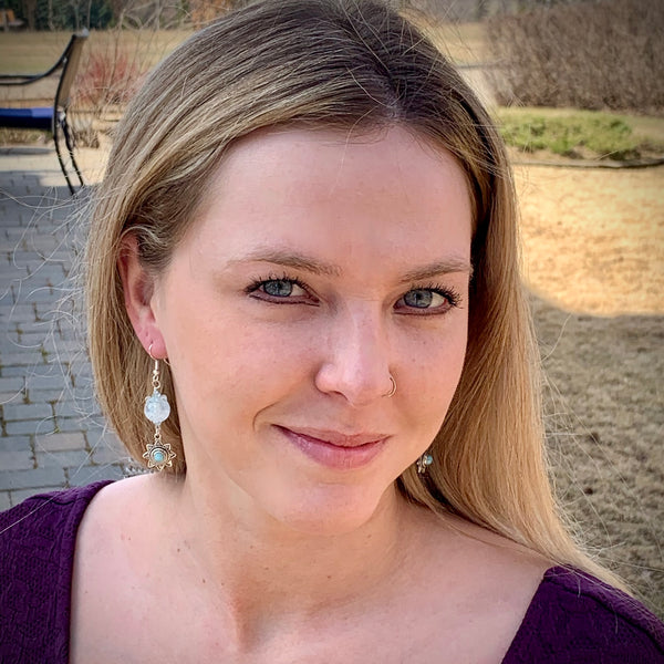 ELSA ~ HANDMADE GLASS BEAD EARRINGS WITH GEMSTONES