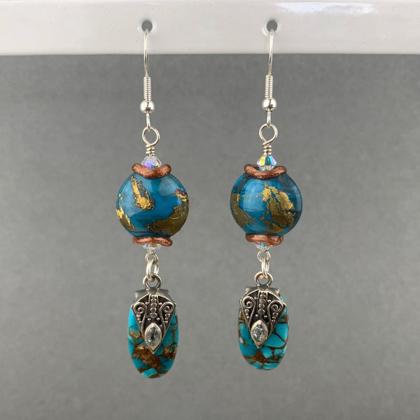 PHARAOH ~ HANDMADE GLASS BEAD EARRINGS WITH GEMSTONES