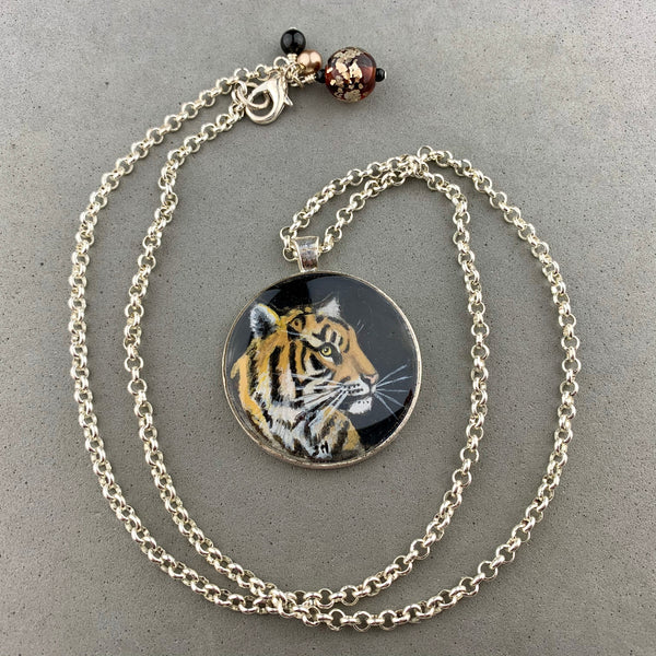 BONNIE ~ HAND PAINTED MINIATURE ART PENDANT ON A 26 INCH SILVER CHAIN