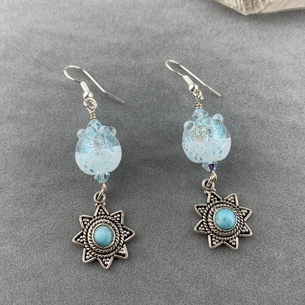 ELSA ~ HANDMADE GLASS BEAD EARRINGS WITH GEMSTONES