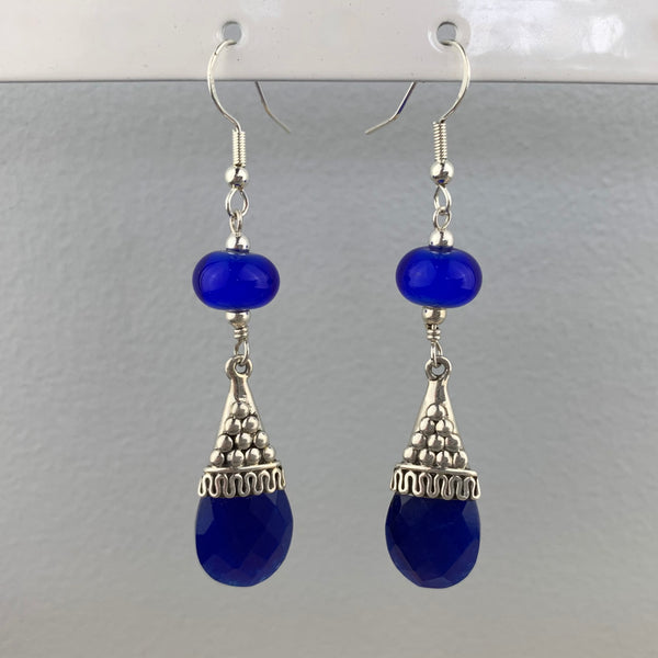 MINARET ~ HANDMADE GLASS BEAD EARRINGS WITH GEMSTONES