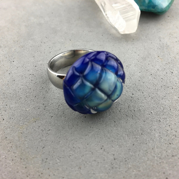 MOODY BLUES ~ HANDMADE GLASS RING TOPPER