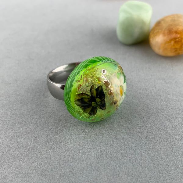 BUTTERFLY GARDEN ~ HANDMADE GLASS RING TOPPER