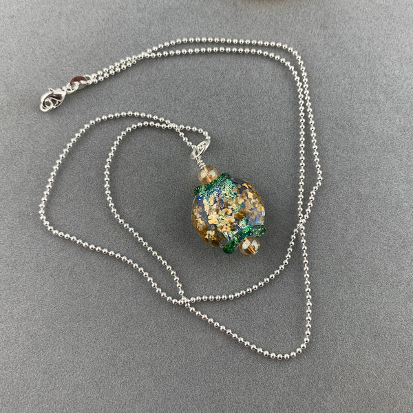 WHEN THE BALL DROPS ~ HANDMADE GLASS PENDANT ON AN 24" STERLING SILVER BALL CHAIN