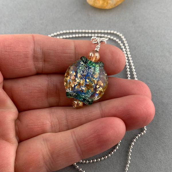 WHEN THE BALL DROPS ~ HANDMADE GLASS PENDANT ON AN 24" STERLING SILVER BALL CHAIN
