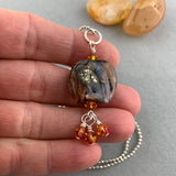 ON THE ROCKS ~ HANDMADE GLASS PENDANT ON A 18" STERLING SILVER BALL CHAIN