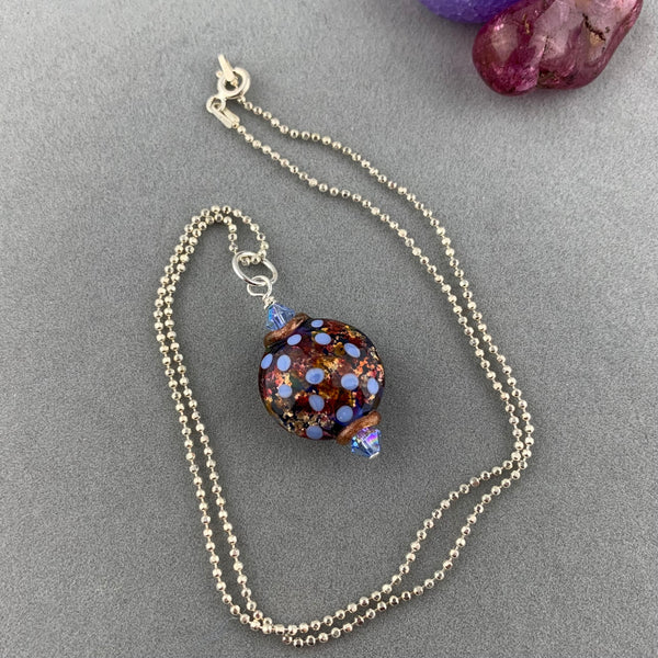 POLKA DOT DOOR ~ HANDMADE GLASS PENDANT ON AN 18" STERLING SILVER BALL CHAIN