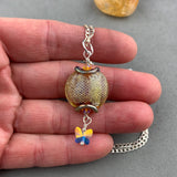 FLUTTERBY ~ HANDMADE GLASS PENDANT ON A 20" STERLING SILVER ROLO CHAIN
