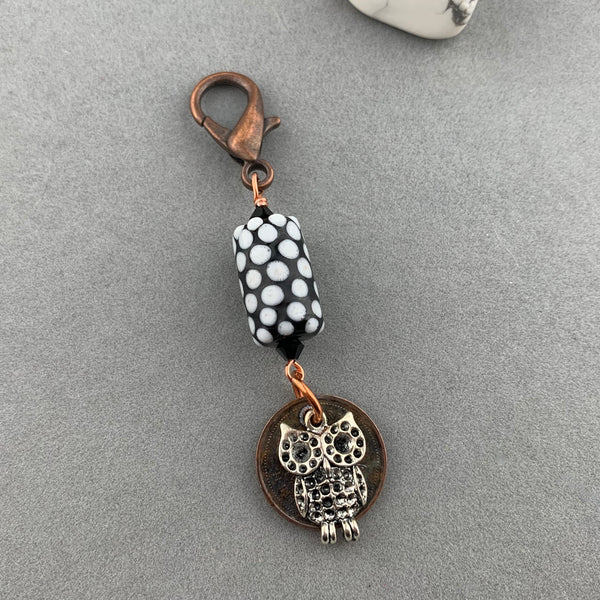 LUCKY PENNY CHARM WITH HANDMADE GLASS BEAD AND OWL CHARM III