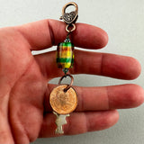 LUCKY PENNY CHARM WITH HANDMADE GLASS BEAD AND FISH CHARM II