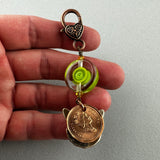 LUCKY PENNY CHARM WITH HANDMADE GLASS BEAD AND CAT CHARM