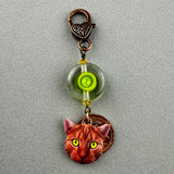 LUCKY PENNY CHARM WITH HANDMADE GLASS BEAD AND CAT CHARM