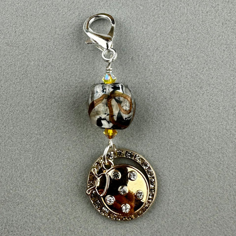 LUCKY SILVER CHARM DROP WITH A HANDMADE GLASS BEAD AND LADY BUG CHARM