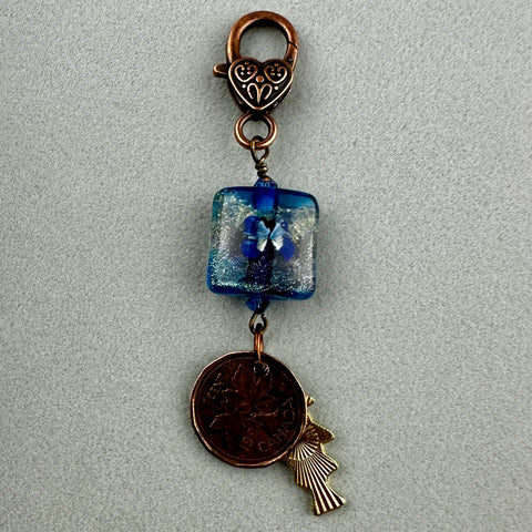 LUCKY PENNY CHARM WITH HANDMADE GLASS BEAD AND FISH CHARM IV