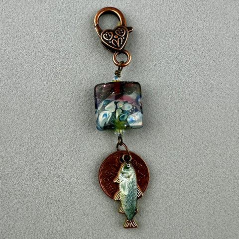LUCKY PENNY CHARM WITH HANDMADE GLASS BEAD AND FISH CHARM VI