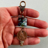 LUCKY PENNY CHARM WITH HANDMADE GLASS BEAD AND FISH CHARM VI